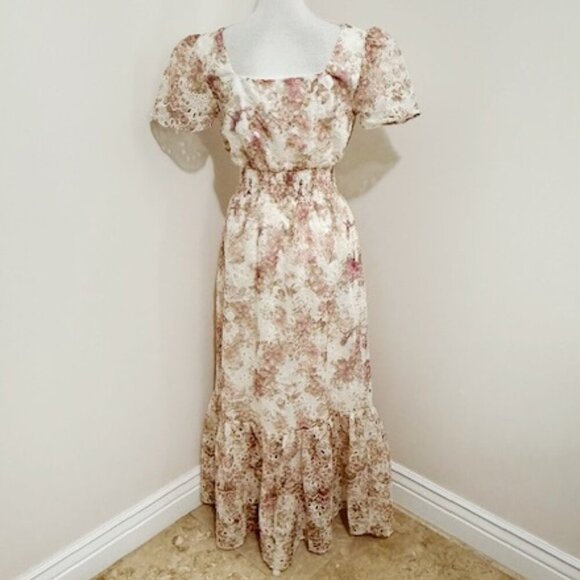 Solitaire Floral Pastel Maxi Dress Embroidered Eyelet Lace Romantic Boho Size M - Picture 3 of 8